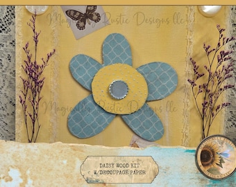 Daisy Wood Craft Kit – 7" Daisy with Decoupage Paper, DIY Crafts, Spring