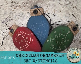 Christmas Ornaments Set– DIY Wood Ornament Kit with stencils, Christmas Crafts