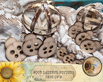 Wood Ladybug Buttons – 9 Pack | Spring Craft Shapes | Farmhouse Bowl Fillers | DIY Country Decor