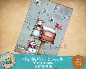 Winter Whimsy Digital Print: DIY Craft Prints, Decoupage Prints