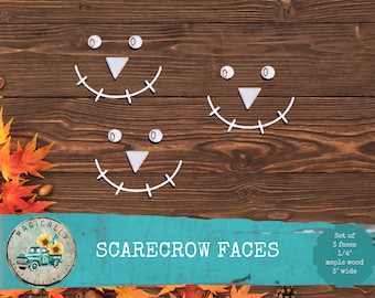 Laser Cut Maple Scarecrow Faces: DIY Craft Project - Set of 3