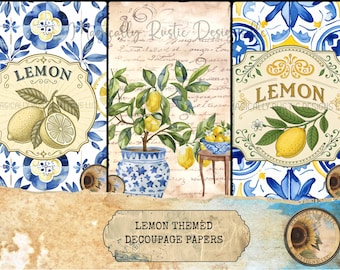 Lemon Themed Decoupage, Fruit Papers, Handmade Craft Supplies, DIY Crafts