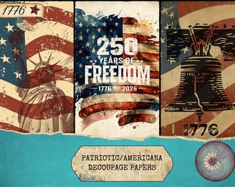 Patriotic Decoupage Rice Paper: USA Crafts, Scrapbooking, Celebrate 250 Years, Americana