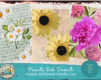 Floral Decoupage Paper for DIY Scrapbooking, Handmade Craft Supplies, Home Decor Gifts