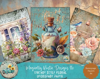 Vintage Style Floral Paper for DIY Scrapbooking, Handmade Craft Supplies, Home Decor Gifts