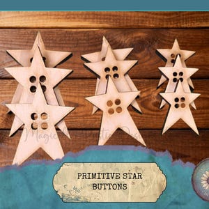 Wood Primitive Stars Buttons – 9 Pack | Craft Shapes | Farmhouse Bowl Fillers | DIY Country Decor
