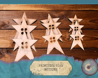 Wood Primitive Stars Buttons – 9 Pack | Craft Shapes | Farmhouse Bowl Fillers | DIY Country Decor