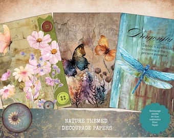 Nature Themed Decoupage Papers for DIY Crafting - Floral, Dragonfly & Botanical Designs