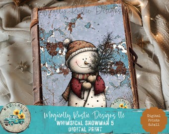 Whimsical Snowman 5 Digital Print: DIY Craft Prints, Decoupage Prints