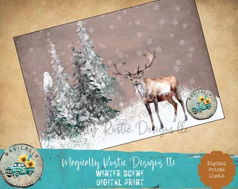 Winter Scene - DIY Craft - Decoupage Paper (Digital Download)