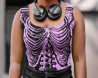 Pink Skeleton Tank Top: Spooky Gothic Fashion