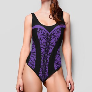 Victorian Gothic Swimsuit Sexy Corset Swimwear Goth Victorian Purple Gothic Bikini Summer Goth Lingerie Bikini For Women Alt Dark Swimwear