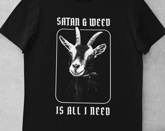 Satan & Weed Goat T-Shirt - Occult Stoner Graphic Tee