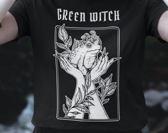 Green Witch T-Shirt: Toad & Mushroom Garden Coven Design
