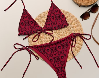 Victorian Skull Bat Recycled Bikini: Gothic Spooky Swimsuit
