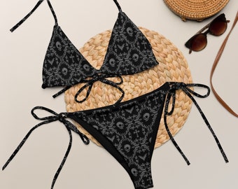 Gothic Skull Bat Bikini: Spooky Recycled Swimsuit