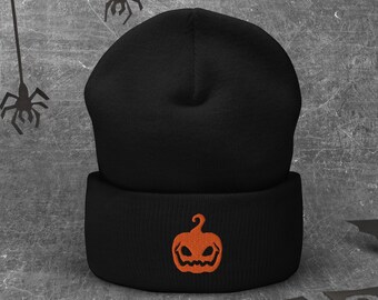 Embroidered Pumpkin Beanie: Spooky Halloween Hat