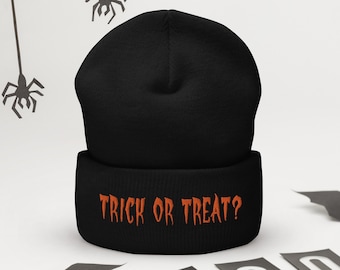 Trick Or Treat Embroidered Cuffed Beanie - Spooky Goth Halloween Hat