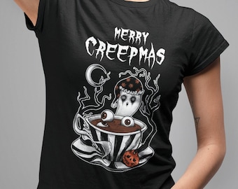 Merry Creepmas T-Shirt Spooky Christmas Shirt Spooky Ghost Gothic Shirt Xmas Tee Merry Gothmas Tshirt Goth Christmas Shirt Pumpkin Spice Tee