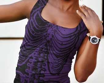 Purple Skeleton Tank Top: Spooky Gothic Halloween Shirt
