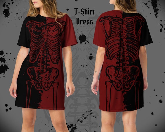 Spooky Skeleton T-Shirt Dress: Gothic Goth Fashion