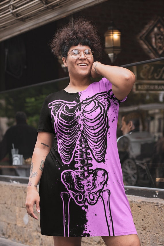 open lace back dress Raspberry Neon Skeleton Costume