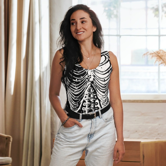 Camiseta sin mangas de esqueleto Camiseta de Halloween Camiseta