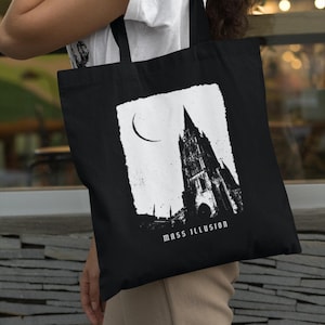 Mass Illusion Tote Bag Gothic Cathedral Tote Bag Dark Aesthetic Tote Occult Bag Grunge Alternative Eco-Friendly Bag Atheist Tote Bag