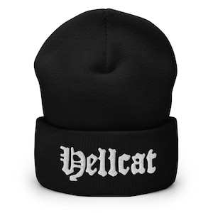 Hellcat Beanie Embroidered Beanie Gothic Beanie Goth Black Beanie Spooky Beanie Witchy Beanie Gothic Gift For Her Gothic Clothing Witch Hat