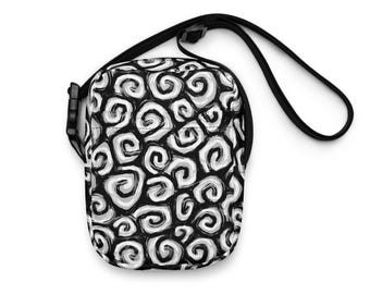 Gothic Swirl Crossbody Bag: Black & White Pattern