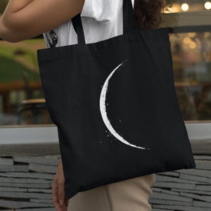 Minimalist Crescent Moon Tote Bag Gothic Tote Bag Witchy Tote Occult Aesthetic Eco-Friendly Bag Lunar Bag Witchy Moon Bag Minimalist Design