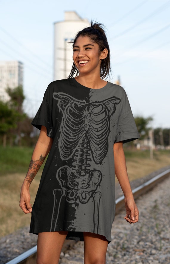 Grey Skeleton T-shirt Dress - Spooky Gothic Halloween Fashion - Etsy