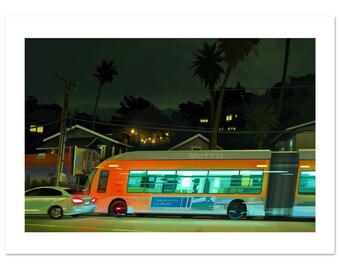 Metro de Los Ángeles / Lámina artística / Autobús en una calle de la ciudad por la noche