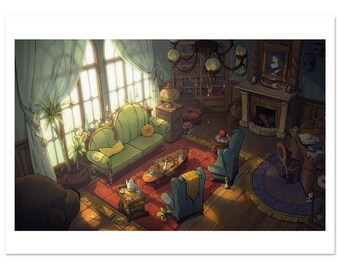 El salón del profesor / Lámina artística / Misterioso y acogedor interior victoriano