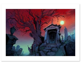 Mausoleo de Van Helsing / Lámina artística / Cementerio tenebroso y vibrante