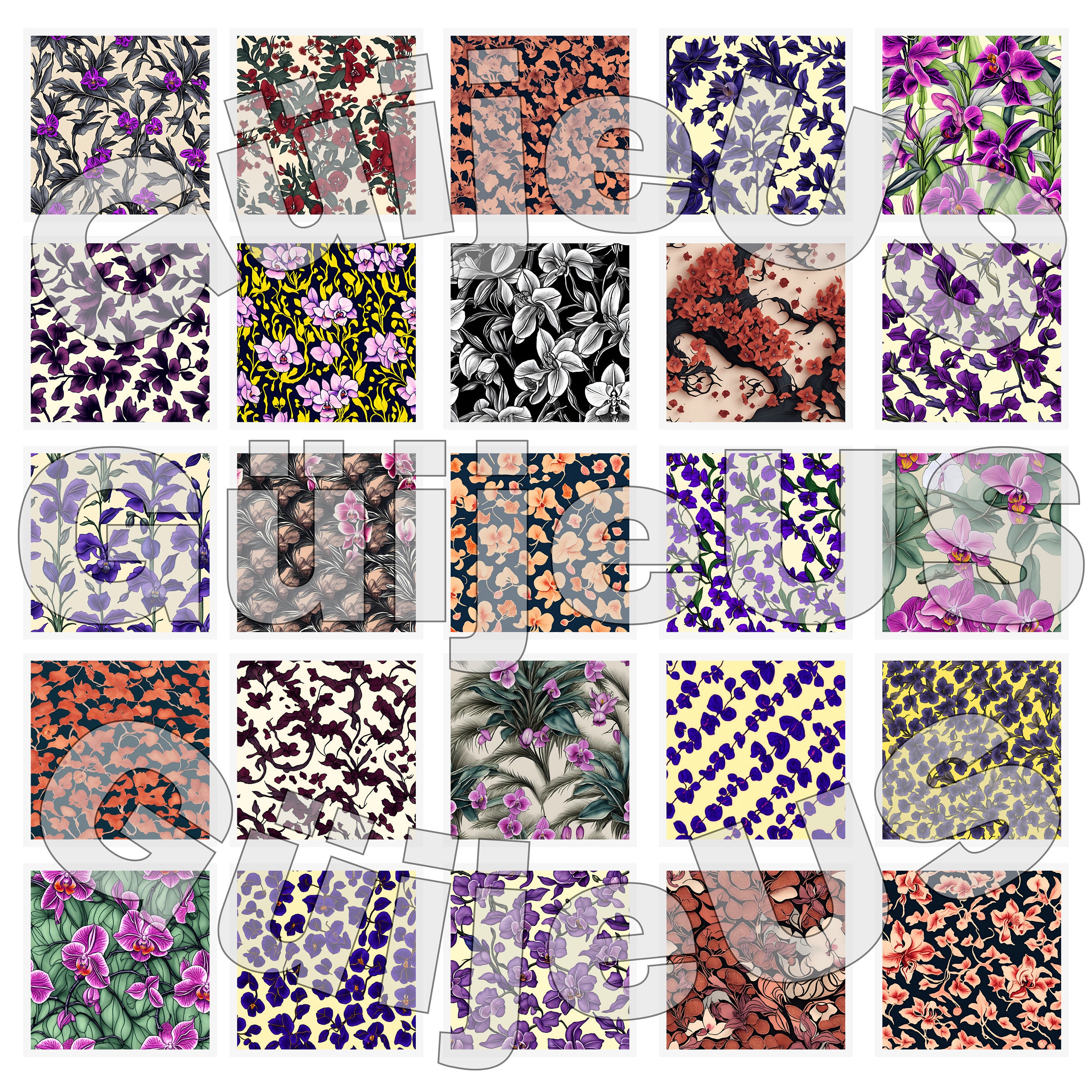 Unique Flower Patterns, Mega Bundle - 100 Hi-re Digital Flower Seamless ...