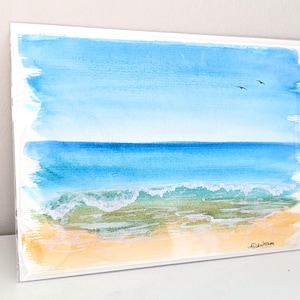 Landscape Sandy Beach Watercolor Greeting Card, Hand Painted, Frame it as a gift, by Canadian artist Amy-Lynn Denham beach art gift