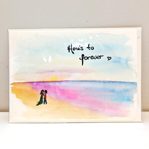 Here's to forever, loving greeting card, hand painted watercolor art, beach sunset couple - Blank Inside, Valentine's Card, Wedding Card