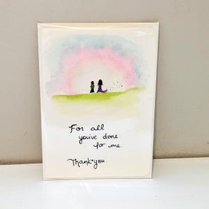 Pour tout ce que vous avez fait pour moi, carte de remerciement, illustration aquarelle peinte à la main pour vous remercier, anniversaire, carte de mariage, carte de Saint-Valentin