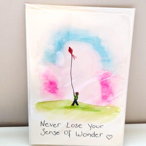 Ne perdez jamais votre sens de l'émerveillement carte de voeux aquarelle peinte à la main pour toutes les occasions, carte de la Saint-Valentin, carte d'anniversaire, vendeur canadien