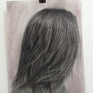 Charcoal Woman Portrait Drawing: Red, Grey, Sepia Art (8.5x11 Unframed Original Artwork)