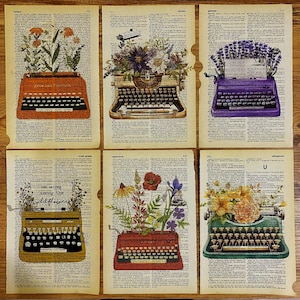 50 años de impresión de imágenes de páginas de diccionario, láminas antiguas de máquina de escribir, arte floral para pared, carteles vintage, papel vintage, decoración de pared única