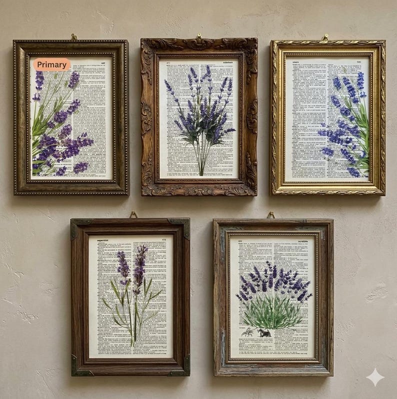 Lavender Dictionary Print, Bathroom Decor, Lavender Poster, Farmhouse Decor, Floral Wall Decor, Lavender flowers Wall Art, Lavender Painting image 1