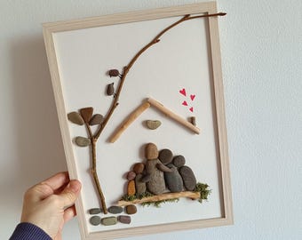 Christmas Family Gift , Custom Pebble Art Family Gift – Personalized Stone Family, Grandparents or Parents, Handmade Home Decor