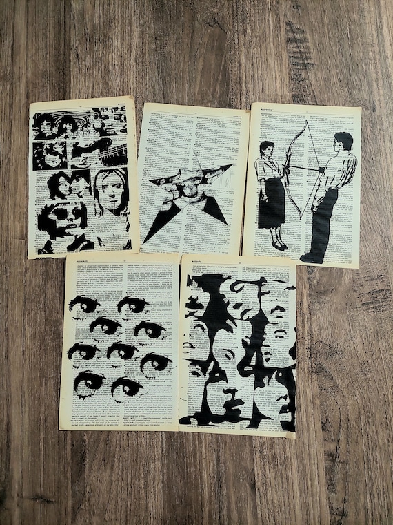 Set of 5 İndie Room Decor Dictionary Prints, Y2k Decor, Whimsigoth Decor, Weird stuff, Black and White Art, Grunge Decor
