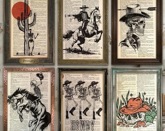Vintage Poster, Christmas gift İdea, Cowboys, Skeleton, Southwestern Decor, Cowboy Art, Cowboy Hat, Cowboy Boot, Western Decor, Cowboy Print