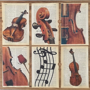 6 Violine Wörterbuch Kunstwerk, Galerie Wand Set, Musik Poster, Geige Geschenk, Geige Kunst, Dark Academia Art, Geschenk für Musiklehrer, Geige
