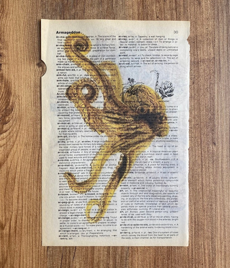 Set of 6 art prints on old dictionary page, octopus on antique book page print, bathroom wall art, octopus, octopus home decor, image 10