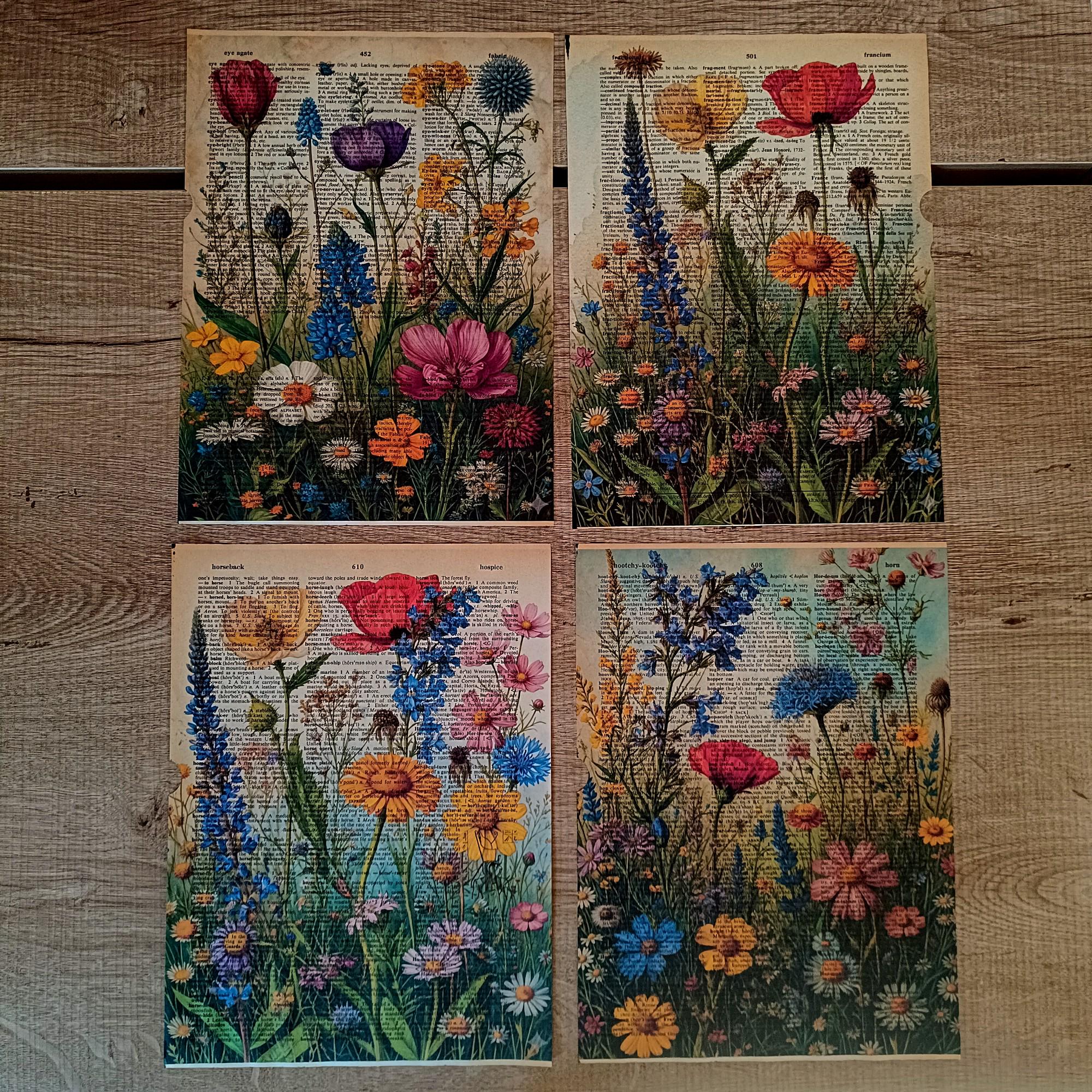 Vintage Wildflower Botanical Print Set, Floral Dictionary Page Wall Art ...
