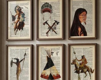 Indian Print on Dictionary Page, Indian Art, Kitchen and Dining Prints, Indian American Art, iIndian Painting, Native American Print